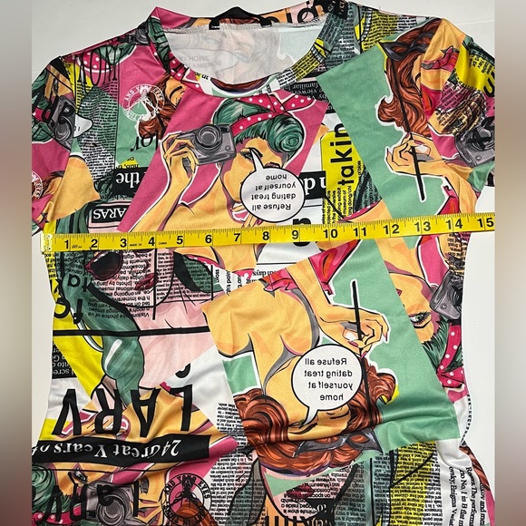 SHEIN Newspaper & Pop Art Print Mock-neck Dress SZ S - Picture 5 of 8